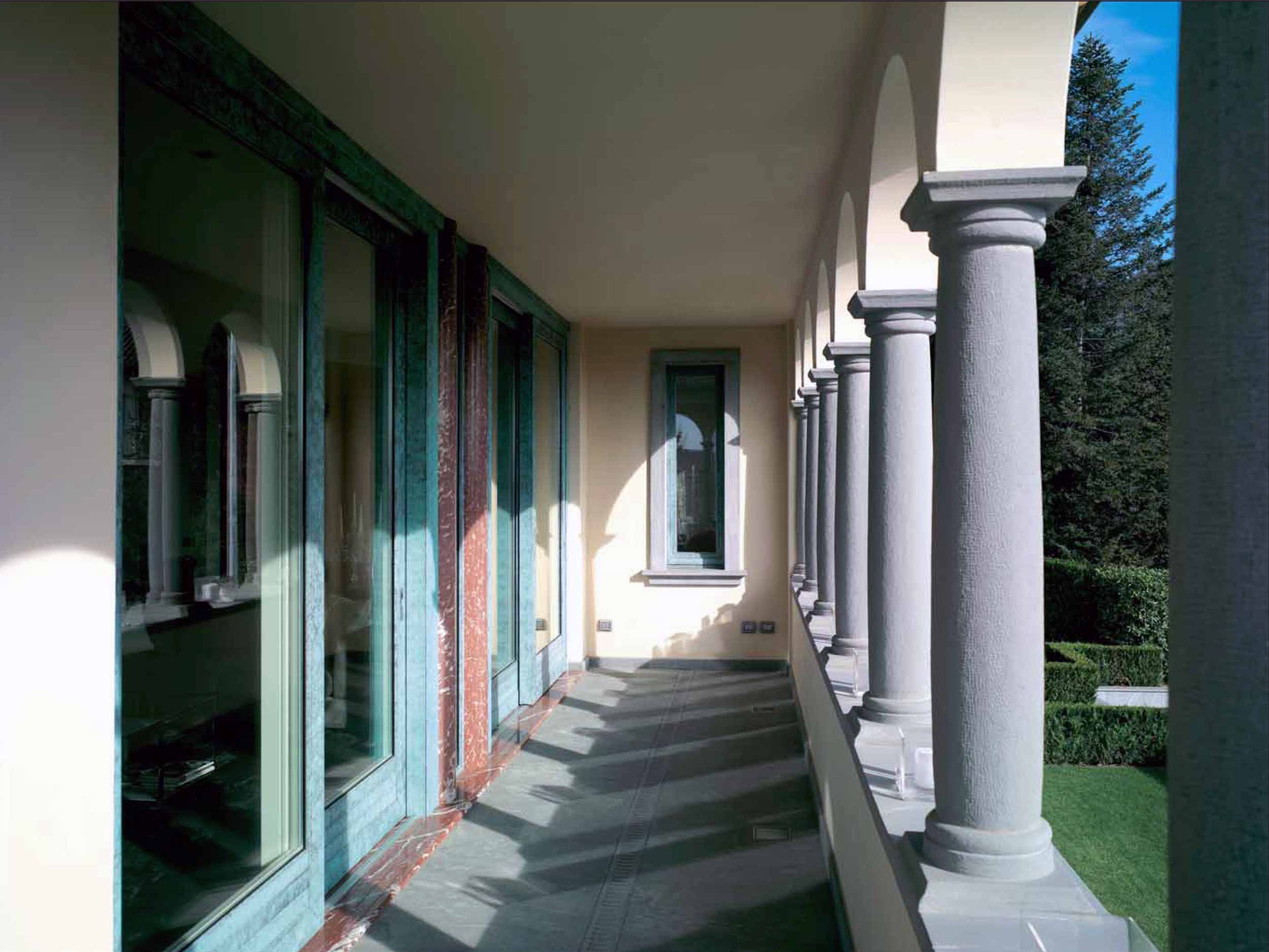 View of the external porch of Villa Bergamo with sliding doors