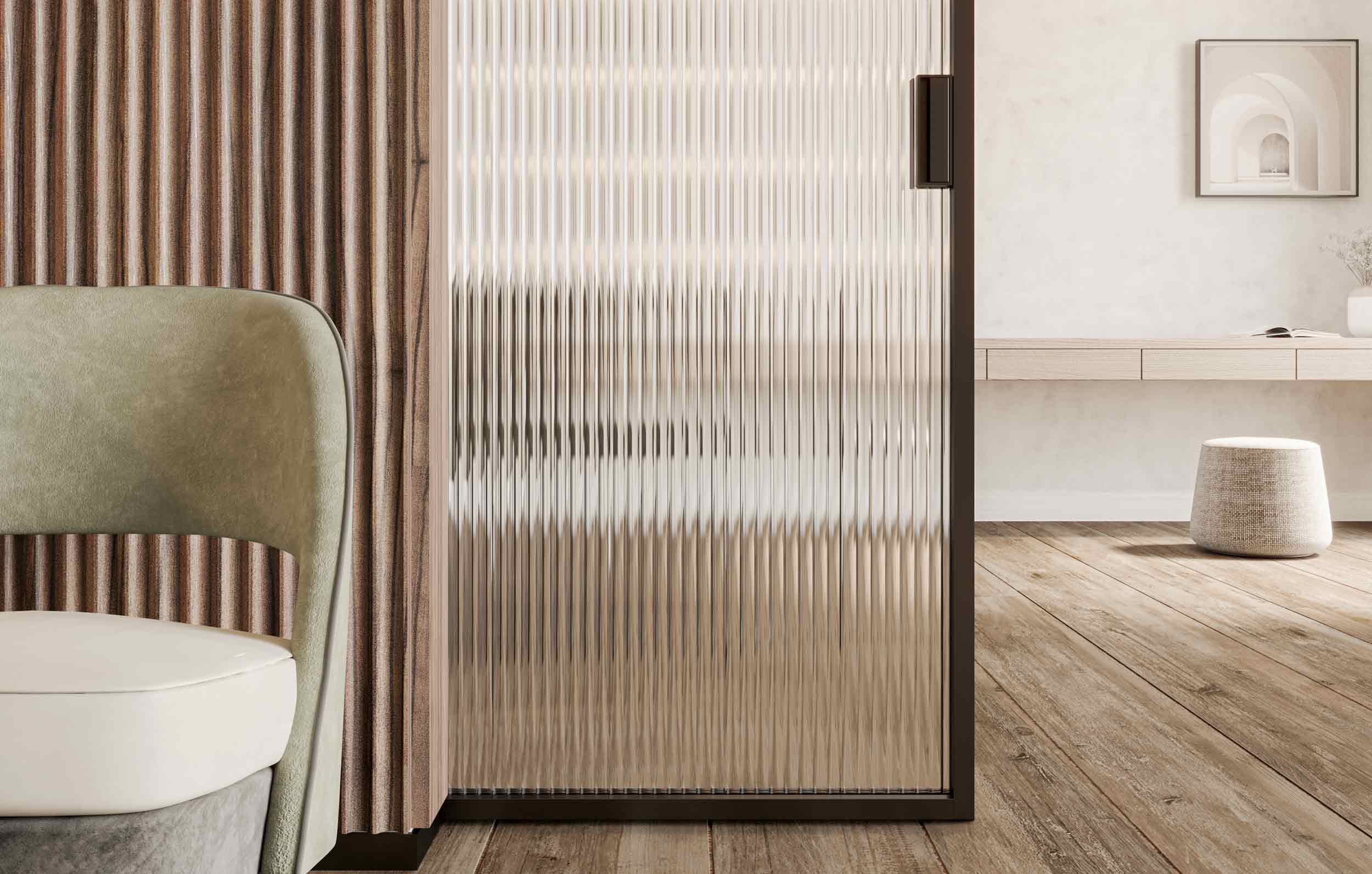 Wooden sliding door Carminati with ribbed clear glass