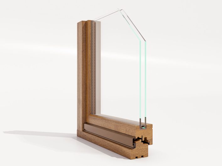 Klima 80 Slim corner unit with modern glazing bead and aluminium drip, external view